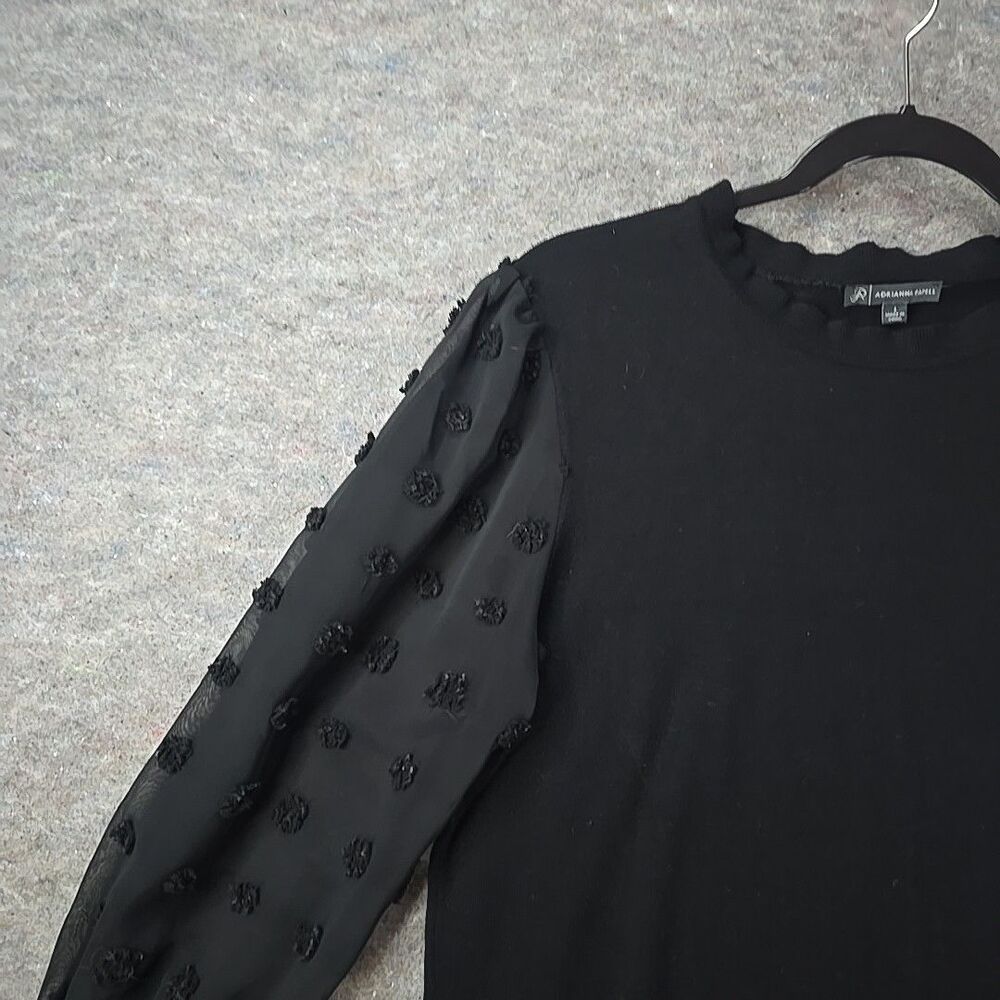 Adrianna Papell Black Long Sheer Dot Sleeve Light Sweater Womens sz L - Picture 9 of 12